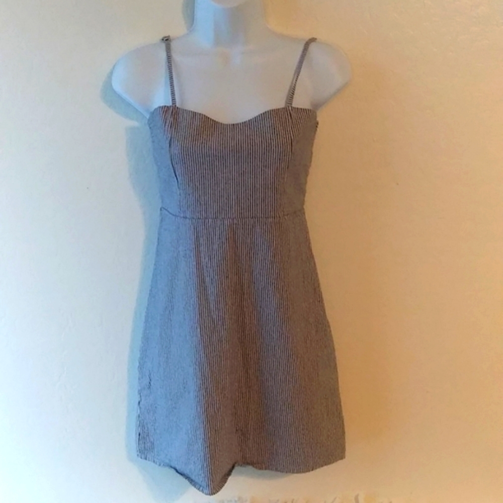 Brandy Melville Blue and White Stripes Mini Sleeveless Dress Size S